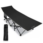 DRMOIS Camping cots, Oversized Portable Foldable Outdoor Bed for Adults Kids, Cot for Traveling Gear Supplier, Office Nap,Support 450 lbs-Black-with Sleeping Pad Mattress
