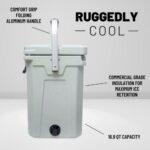 CAMP-ZERO 16L Tall Cooler/Ice Chest with 2 Molded-in Cup Holders & Folding Aluminum Handle | Thick Walled, Freezer Grade Cooler with Secure Locking System & Removable Divider (Sage)