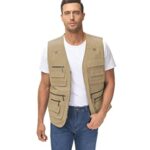 Lentta Men’s Fishing Vest Summer Outdoor Work Safari Photo Cargo Vest 14 Pockets(PoplinKhaki-M)