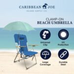 CARIBBEAN JOE Beach Umbrella for Chair, Adjustable and Universal Clamp On Beach Umbrella with UV Protection, 48 Inch Arc, Mint