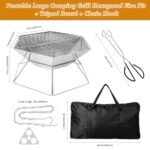 Outdoor Heating Fire Pits, Stainless Steel Bonfire Pit Grill Packable, Portable Camp Stove with Storage Bag and Long Tong, Tripod Board, Chain Hook, Size 20 * 17 Inches