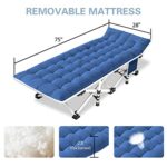 GETOVIN Cot, Camping Cot with Thick Pad,Cots for Sleeping,Camping Bed Folding Cot 450LBS(Max Load) Comfortable Double Layer Oxford Heavy Duty with Carry Bag for Office/Home Nap,Outdoor Travel