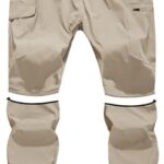Men’s Hiking Convertible Zip Off Pants Outdoor Waterproof Quick Dry Lightweight Fishing Safari Travel Cargo Work Pants Light Khaki 36