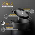 EDGING CASTING 2-in-1 Pre-Seasoned Cast Iron Dutch Oven Pot with Skillet Lid Cooking Pan, Cast Iron Skillet Cookware Pan Set with Dual Handles Indoor Outdoor for Bread, Frying, Baking, Camping, BBQ, 5QT