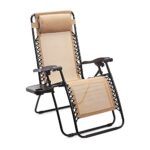 Amazon Basics Zero Gravity Chair with Side Table, Set of 2, Relaxing, Cup Holders|Arm Rest|Foldable, Alloy Steel, Beige