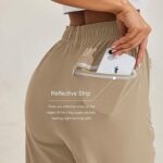 PINSPARK Night Run Joggers for Women Lightweight Full Lenght Jogging with Zip Pockets Camping Quick Dry Track Pants Khaki M