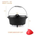 MEIGUI 5QT Cast Iron Dutch Oven, Pre-seasoned Non-Stick Dutch Oven with Lid & Lifter Handle, Round Large Dutch Oven Liners Camp Cookware Pot for Camping Cooking, BBQ, Basting, Baking, Black