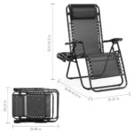 Sweetcrispy Zero Gravity Chairs, Set of 2 Portable Recliner Beach Camping Patio Outdoor Folding Lounge Chair with Cup Holder Trays and Adjustable Pillow for Poolside, Garden, Backyard, Lawn (Black)