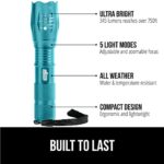 Gorilla Grip Powerful LED 750 FT Water Resistant 5 Adjustable Mode Tactical Flashlight, High Lumens Ultra Bright Zoom Flashlights, Stocking Stuffer Gift, Small Camping Car Mini Flash Light Turquoise