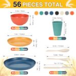 LAERJIN 56 Piece Wheat Straw Dinnerware Sets,Unbreakable Reusable Dinnerware Set,Dishwasher & Microwave Safe Plates and Bowls Sets, for Apartment Essentials, Outdoor Camping, Colourful