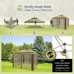 CROWN SHADES 11×11 Outdoor Pop Up Gazebo Base 10X10 Patio Gazebos Patented Center Lock Quick Setup Newly Designed Storage Bag Instant Canopy Tent with Mosquito Nettings (11×11, Beige & Coffee)