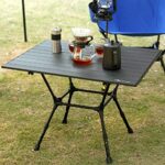 MOON LENCE Height-Adjustable Folding Camping Table of 3 Positions – Medium Size Portable Camp Table – Ultralight Aluminum Frame Compact with Carry Bag for Camp, Beach, Picnic