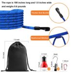 Areson Camping Accessories Campsite Storage Strap with 2 LED Camping Lights, 16ft Adjustable Tent Camping Lanyard Rope Clothesline for Hanging Camping Gear and Equipment, Tent Accessories (Blue)