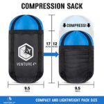 VENTURE 4TH Summer Sleeping Bag, Single, Regular Size – Lightweight, Comfortable, Water Resistant Backpacking Sleeping Bag for Adults & Kids – Ideal for Hiking, Camping & Outdoor – Blue/Black