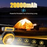 FRIZCOL 3-in-1 Camping Fan – Portable Fan Rechargeable – 20000mAh 9-Inch Battery Powered Fan(60Hrs) – USB Fan with Light & Remote for Indoor, Outdoor e.g. Tent, Travel, BBQ, Fishing, Jobsite