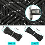 VVAAGG Reflective Paracord Rope 100FT with Velcro Strap, 7 Strand Nylon para Cord Lanyard Utility 550 Parachute Cord, 4mm Thin Tent Rope for Outdoor Camping Hiking