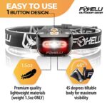 Foxelli LED Headlamp Flashlight – for Adults & Kids, Running, Camping, Hiking Head Lamp with White & Red Light, Lightweight Waterproof Headlight with Comfortable Headband, 3 AAA Batteries Included