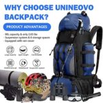 Unineovo 90L Large Capacity Outdoor Backpack, Rainproof Camping Backpack with Rain Cover for Hiking, Camping and Traveling,Camping Backpack Daypack for Outdoor -Frameless (Dark Blue)