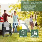 FDW Oversized Padded Zero Gravity Chair Lounge Chair Outdoor Patio Recliner with Cup Holder Adjustable Headrest for Patio Pool Deck Camping Support 380lbs (1, Grey)