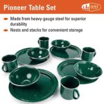 GSI Outdoors Pioneer Enamel 12 Pieces (4-Person) Dish Set I Enamelware Dishes Including Plates, Bowls and Mugs for Camping, Outdoors, RV, Camp, Green
