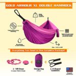 Gold Armour Camping Hammock – XL Double Hammock Portable Hammock Camping Accessories Gear for Outdoor Indoor with Tree Straps, USA Based Brand (Fuchsia and Pink)