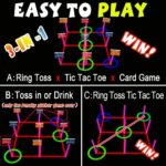 Ring Toss Games Glowing 3-in-1 Tic Tac Toe Game Indoor/Outdoor Games for Adults and Family – Fun Camping, Backyard Toys, Carnival Games or Dorm Room Game, Sticker with Content