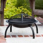 Fire Sense 60873 Fire Pit Portable Folding Round Steel with Folding Legs Wood Burning Lightweight Included Carrying Bag & Screen Lift Tool – Black – 22″