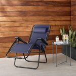 Amazon Basics Outdoor Textilene Adjustable Zero Gravity Folding Reclining Lounge Chair with Pillow, 26″, Navy Blue