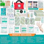First Aid Kit -309 Pieces- Reflective Bag Design – Including Eyewash, Bandages, Moleskin Pad and Emergency Blanket for Travel, Home, Office, Car, Camping, Workplace