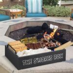 Smores Kit for Fire Pit, Smores Caddy Organizer for S’Mores Station, Farmhouse Wooden S’mores Bar Holder with 4 Extendable Smores Sticks, Smores Tray Organizer for Party, Outdoor Camping and Bonfires