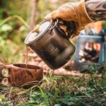Bestargot Camping Titanium Pot, French Press Coffee Maker, Camp Cooking Pot with Light Wood knob, 750ml Camping Cup for Camping Hiking Backpacking, Capacity 25 Fl Oz
